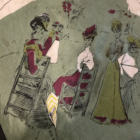 Vintage silk scarf, Victorian style women imprinted - Picture 6 of 15